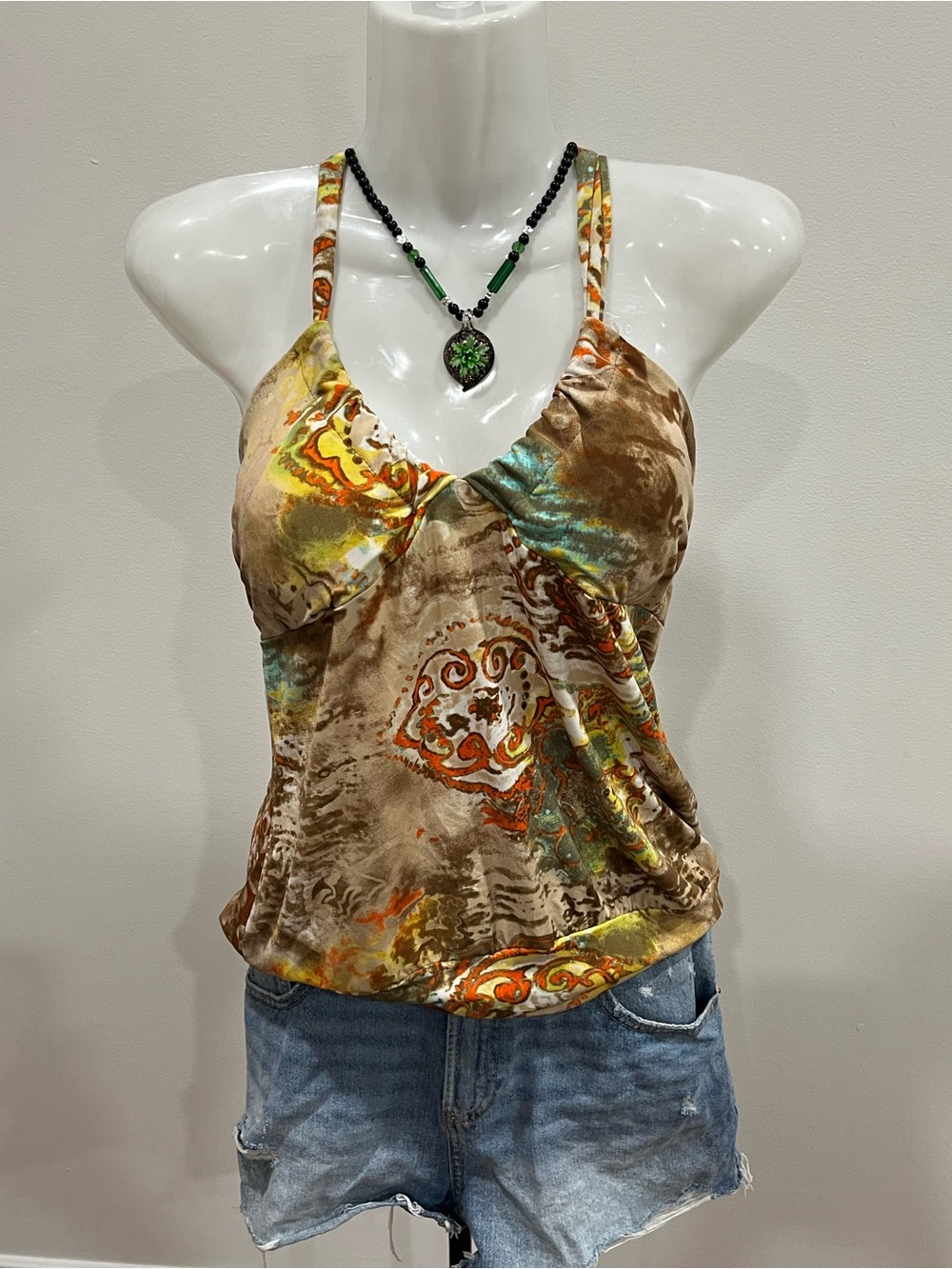 Tuscan Y2K Women's Brown Multi-Color Printed Satin Camisole